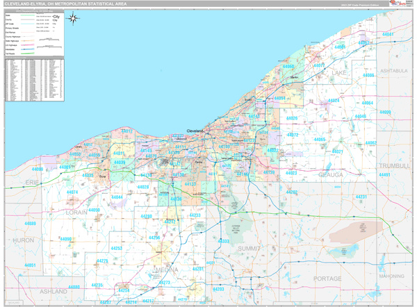 Cleveland-Elyria Metro Area Wall Map Premium Style